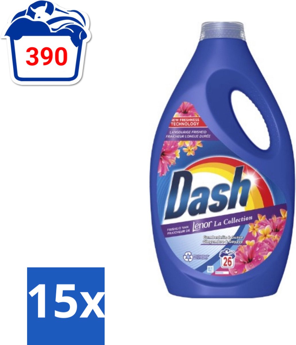 Dash - Lenor Collectie - Vloeibaar Wasmiddel - Witte en Gekleurde Was - Kersenbloesem - 26 Wasbeurten - Bulkverpakking - 15 stuks