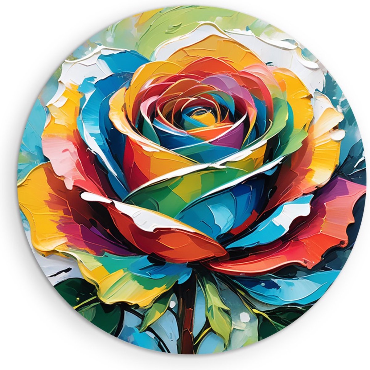 Saammp Forex Muurcirkel - Kleurrijke Roos - Bloemen - Abstract - Ø 30 - Wandcirkel - Wanddecoratie Cirkel - Muurdecoratie Woonkamer - Kantoor Decoratie