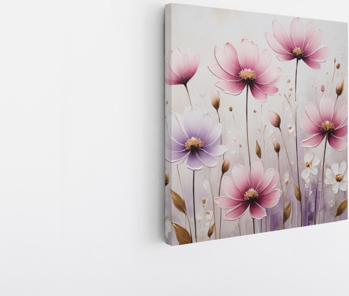 Saammp Canvas Schilderij - Roze Bloemen - Paars - Abstract - Natuur - 40x40 - Foto op canvas - Wanddecoratie - Muurdecoratie Woonkamer - Kantoor Decoratie Multicolor