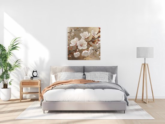 Saammp Canvas Schilderij - Lente Bloesem Tak - Natuur - Abstract - 40x40 - Foto op canvas - Wanddecoratie - Muurdecoratie Woonkamer - Kantoor Decoratie