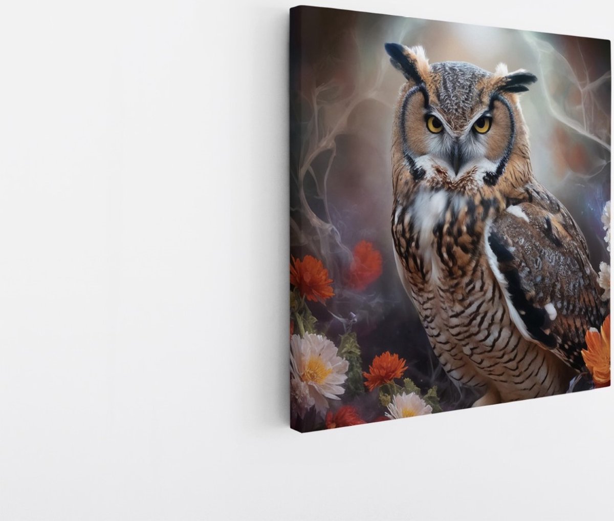 Saammp Canvas Schilderij - Uil - Abstract - Dieren - 40x40 - Foto op canvas - Wanddecoratie - muurdecoratie Woonkamer - Slaapkamer decoratie - Canvas Print Multicolor
