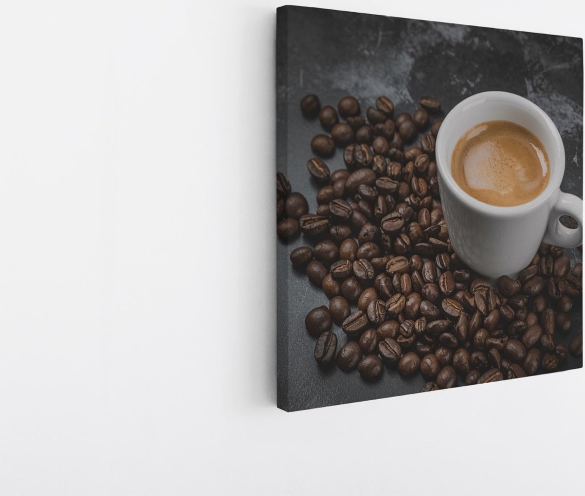 Saammp Canvas Schilderij - Kopje Koffie - Bonen - 60x60 - Foto op canvas - Wanddecoratie - Muurdecoratie keuken - Slaapkamer decoratie - Canvas Print Multicolor