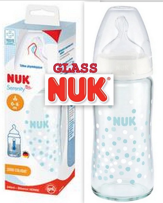 NUK Glazen fles Serenity Plus | 240 ml | 0-6 m | wit - turkooise | 0+ maanden