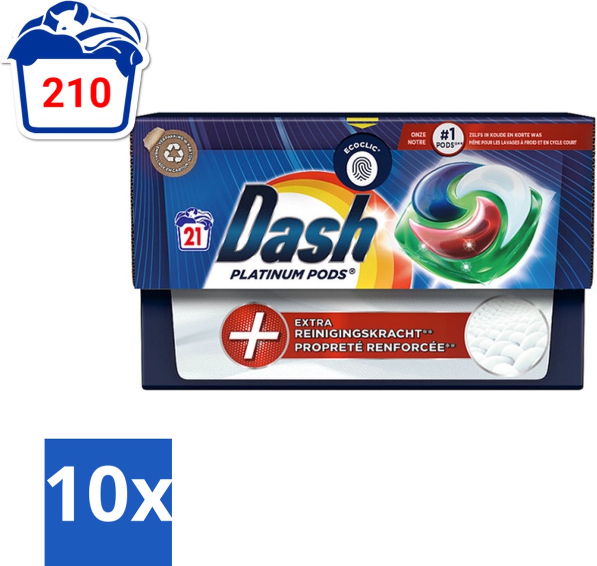 Dash Platinum - Wasmiddel Capsules - Witte en Gekleurde Was - 21 Wasbeurten - Bulkverpakking - 10 stuks