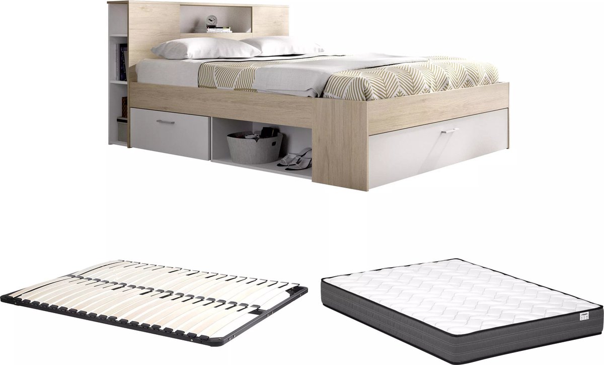 Vente-unique Bedframe hout natuurlijk licht, wit 140 x 190 cm