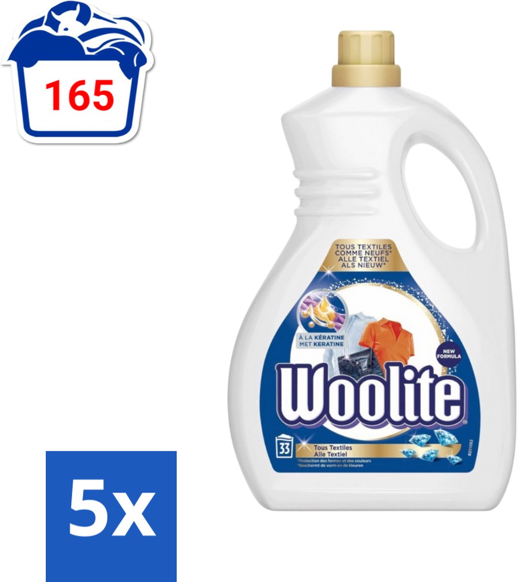 5 x Woolite Textile - Vloeibaar Wasmiddel - Met Keratine - Textiel Was - 33 Wasbeurten - 2L - Wasmiddel Textiel - Keratine Wasmiddel - Textiel Wasmiddel - Wasmiddel Voor Kleding - Wasmiddel Met Keratine
