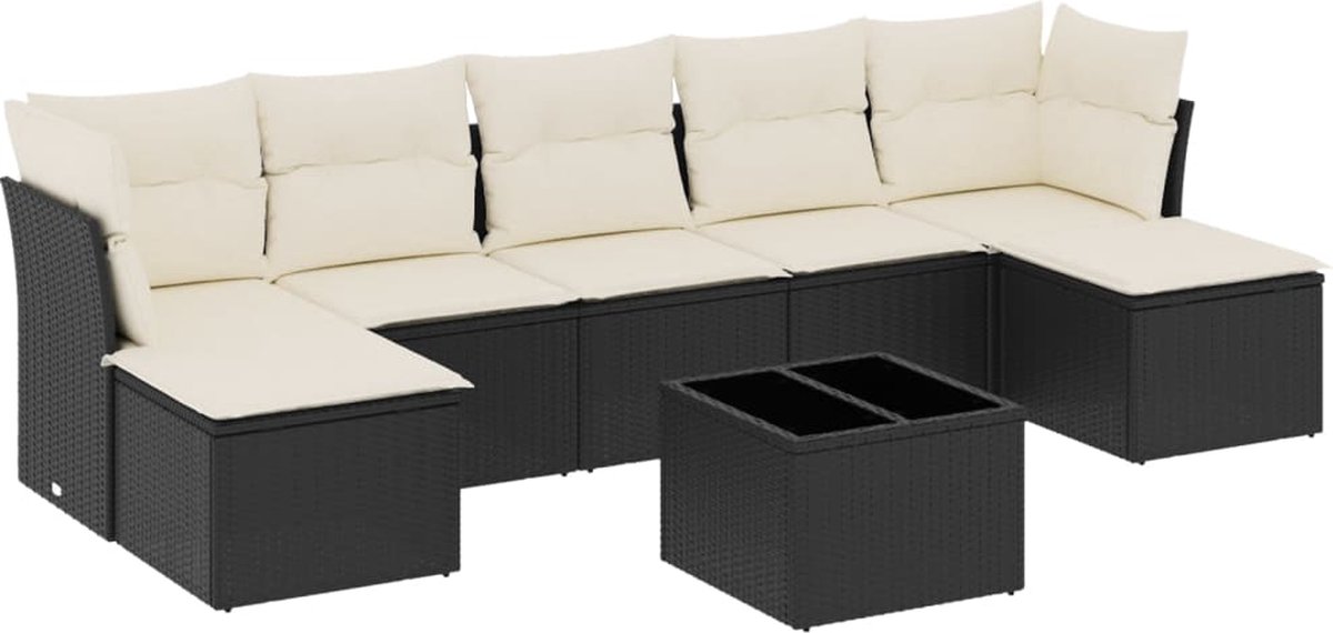 vidaXL 8-delige - Loungeset - met - kussens - poly - rattan - zwart