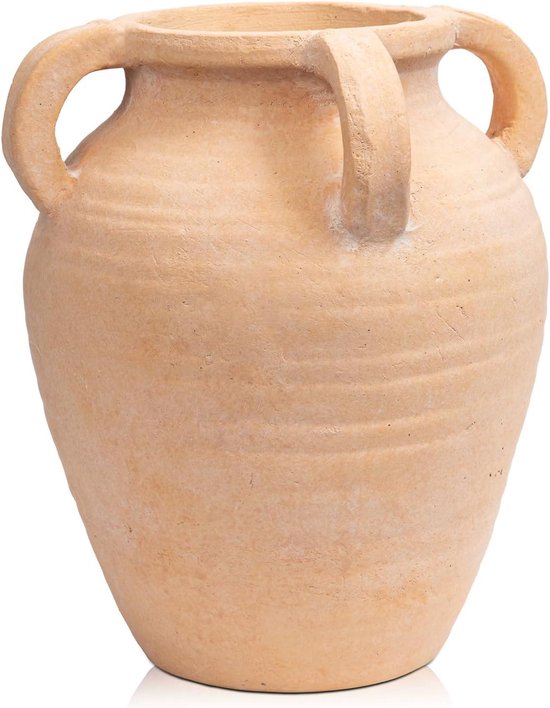 Oairse Handgemaakte bloemenvaas 25 cm hoge terracotta vaas, vintage keramische vazen voor bloemen rustieke antieke vazen decor brede mond matte afwerking voor thuiskantoor Resto Café decoratie