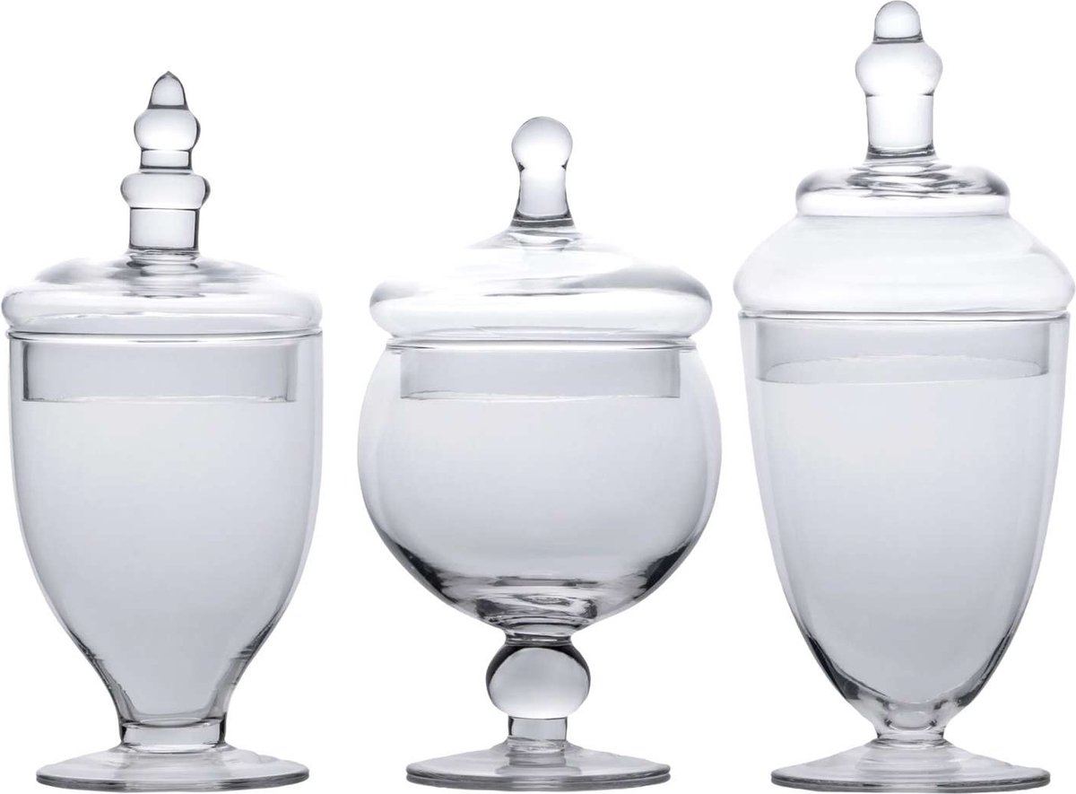Intirilife Set van 3 Victoriaanse Stijl Snoeppotten - 25 x 11.5 / 22.5 x 10.1 / 21 x 12 cm - Vintage, voor Snoep, Koekjes, Glazen Pot met Deksel, Decoratie, Bewaarpot, Container