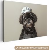 Canvas schilderij 30x20 cm - Exclusieve wanddecoratie Kokskleding - Zwart - Hondje - Muurdecoratie woonkamer - Slaapkamer decoratie - Kamer accessoires - Schilderijen op canvas