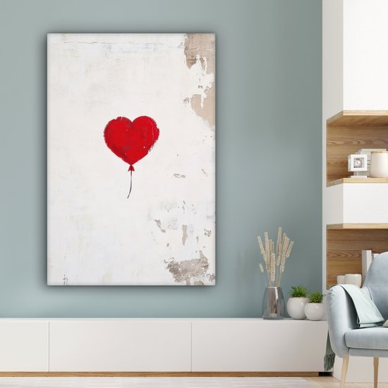 Tableau sur toile 90x140 cm - Décoration murale Ballon - Rouge - Coeur - Décoration murale murale salon - Décoration chambre - Accessoires chambre - Peintures sur toile