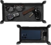 Navaris 2x tray van imitatieleer - Set van 2 imitatieleren organizers - Dienblad voor sleutels, telefoon en portemonnee - Rechthoekig plateau - Zwart