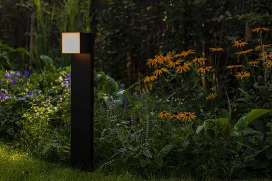 Lindby Sokkellamp 'Estami' (modern) in Zwart uit aluminium - Buitensokkel, sokkelverlichting
