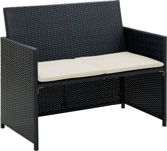 vidaXL Tuinbank 2-zits met kussens poly rattan zwart, tuinbank, loungebank tuin, buitenbank