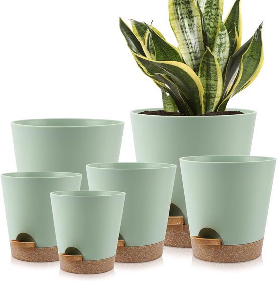 T4U 6 inch zelfbewaterende potten 6 stuks, plastic plantenpotten T4U 6 inch zelfbewaterende potten 6 stuks, plastic plantenpotten