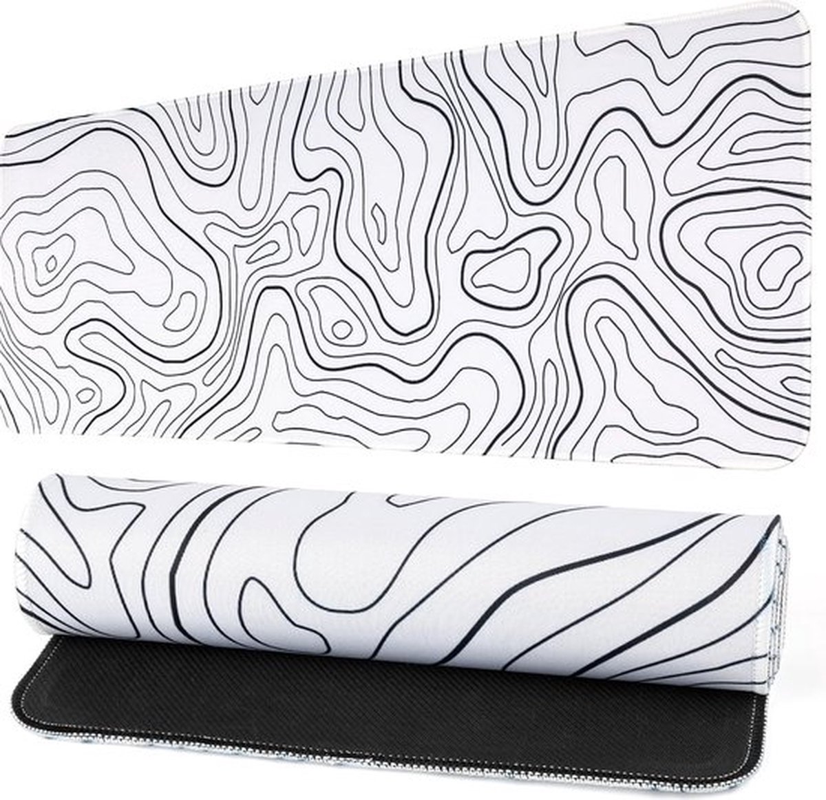Gaming-muismat, XXL, minimalistische topografische kaart, tafelmat, gaming-muismat, bureaumat met antislip rubberen rand, muismat (wit)