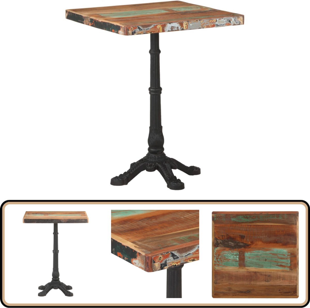 vidaXL Bistrotafel - 60x60x76 - cm - massief - gerecycled - hout Bruin