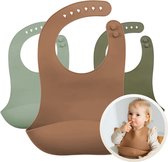 Funnies Siliconen Aardetinten Slab 3-Pack - Set van 3 Slabbetjes - Slabbers met Opvangbakje - 30 x 24cm - Zacht, Flexibel en Makkelijk Schoon te Maken - Verstelbare Pasvorm voor Baby’s en Peuters - Ideaal voor Voeden zonder Knoeien