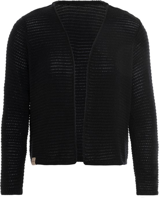 Gilet tricoté Knit Factory Isa - Gilet tricoté pour femme - Gilet d'été pour femme - Gilet court à hauteur de hanches - Gilet femme en 50 % coton et 50 % acrylique - Zwart - 36/38