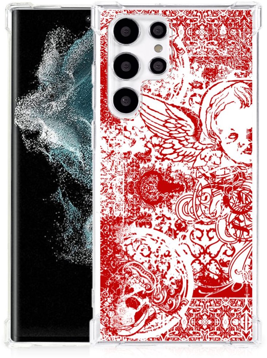 Extreme Case Samsung Galaxy S22 Ultra Angel Skull Rood