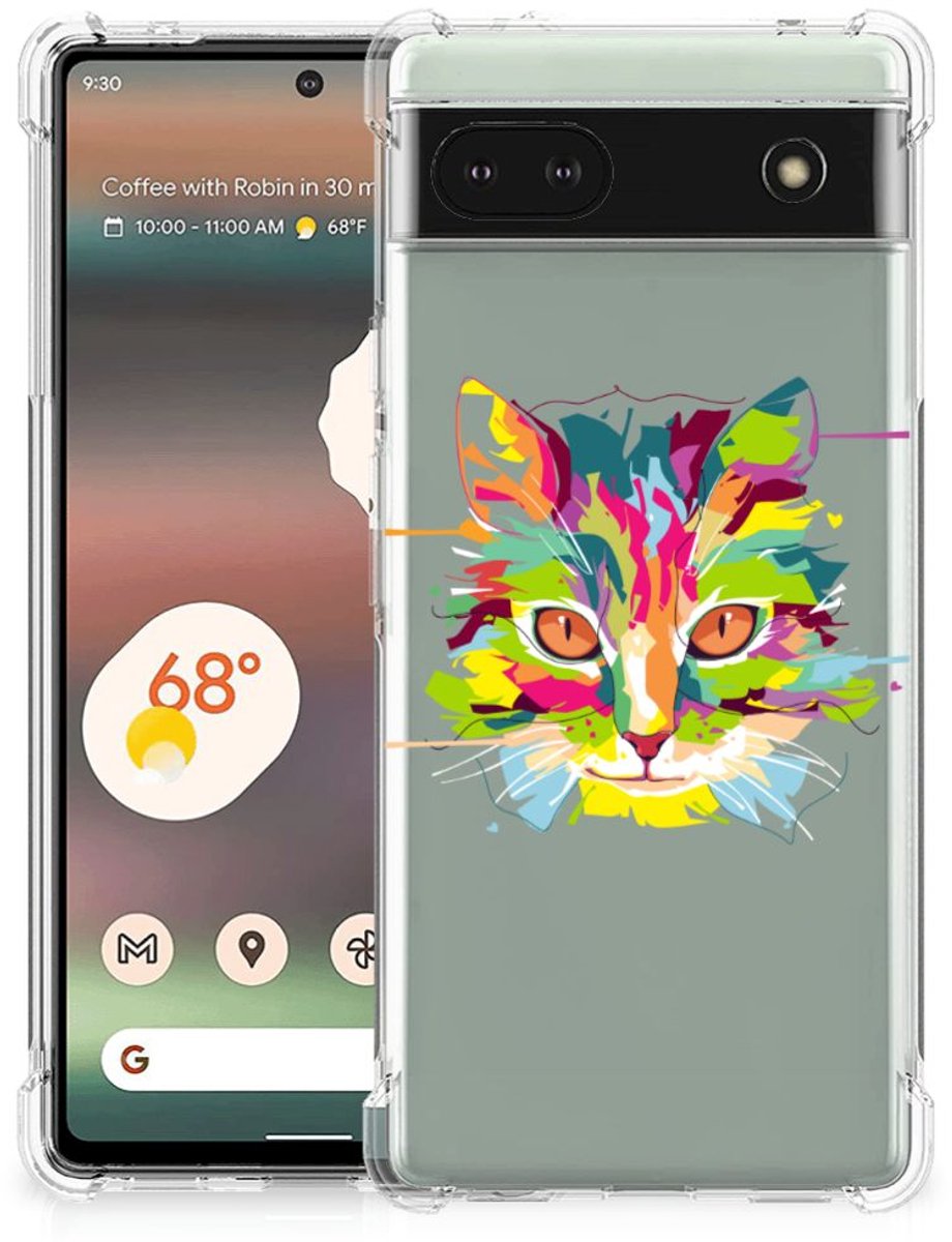 Back Cover voor Google Pixel 6A Stevig Bumper Hoesje Cat Color