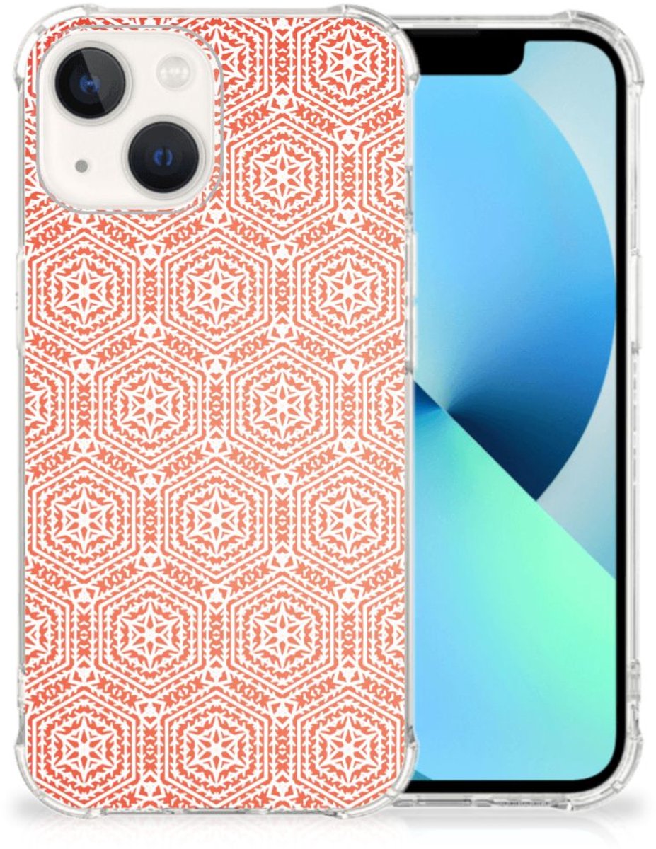 TPU Case Anti-Shock voor iPhone 13 Doorzichtige Silicone Hoesje Pattern Orange