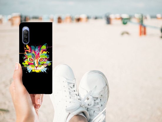 Etui pour smartphone Sony Xperia 10 III Etui portefeuille Cat' anniversaire mignons Couleur de chat