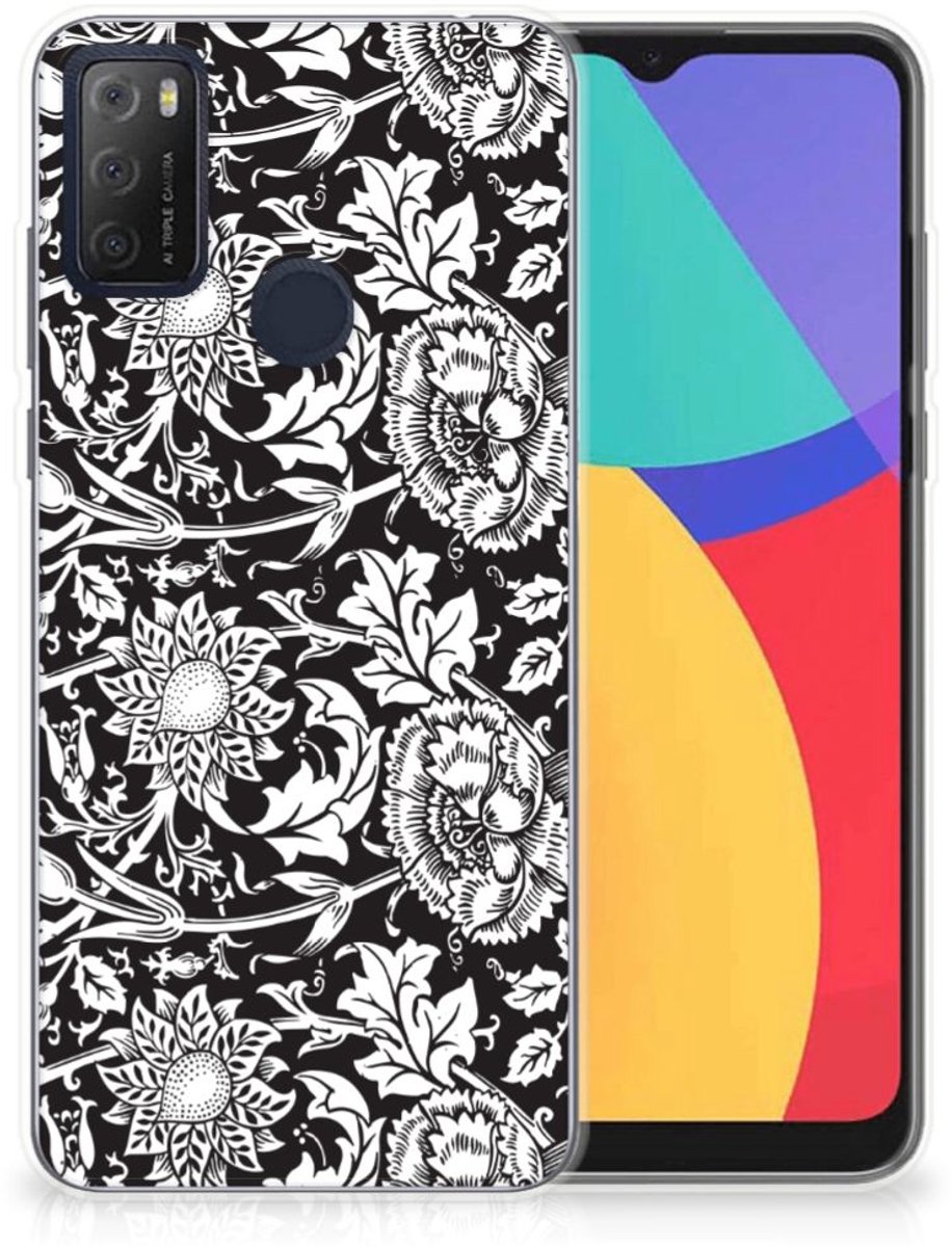 Alcatel 1S (2021) TPU Case Black Flowers