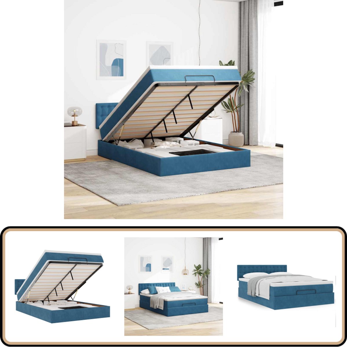 vidaXL Ottoman bed met matras 140x190cm fluweel donkerblauw