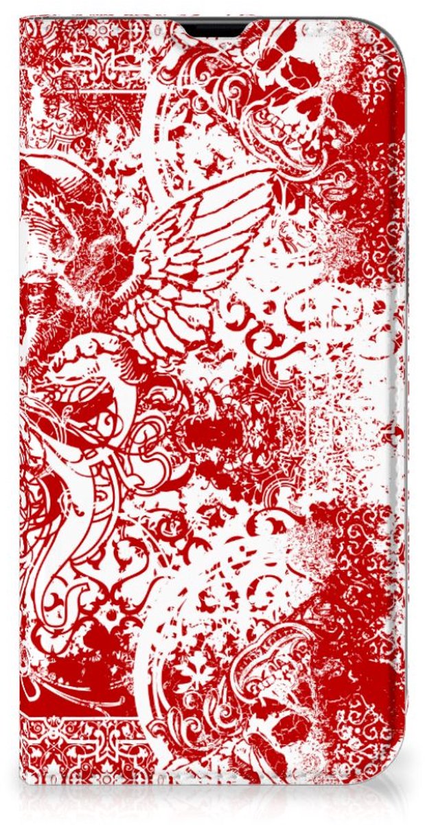 Mobiel BookCase iPhone 13 Pro Max Angel Skull Rood