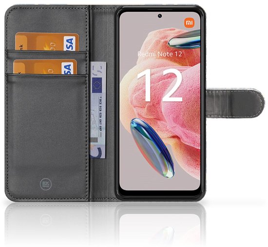 Portefeuille Livre Xiaomi Redmi Note 12 4G Coque Téléphone Fleurs beiges