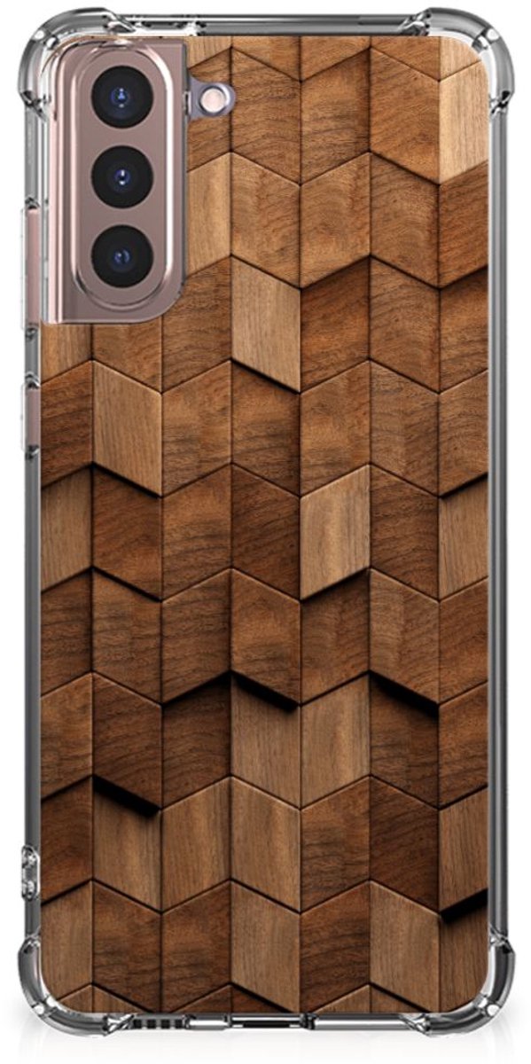 Stevig Telefoonhoesje voor Samsung Galaxy S21 Plus Wooden Cubes