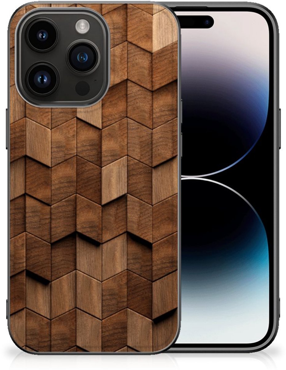 Houten Print Telefoonhoesje voor iPhone 15 Pro Wooden Cubes