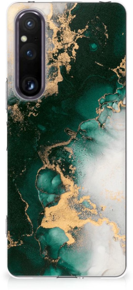 TPU Siliconen Hoesje voor Sony Xperia 1 V Marmer Groen