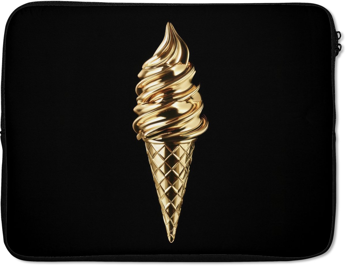 Laptophoes 17 inch - Ijs - Goud - Zwart - Eten - Laptop sleeve - Binnenmaat 41x28 cm - Zwarte achterkant