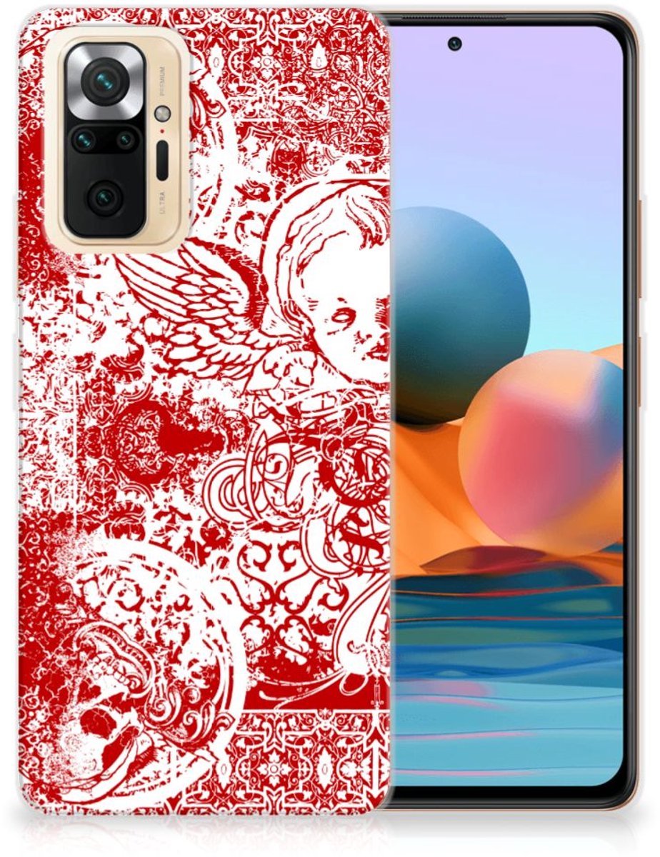 Silicone Back Case Xiaomi Redmi Note 10 Pro Angel Skull Rood