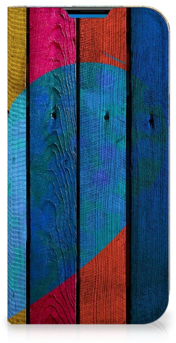 iPhone 14 Pro Max Book Wallet Case Wood Heart - Cadeau voor je Vriend