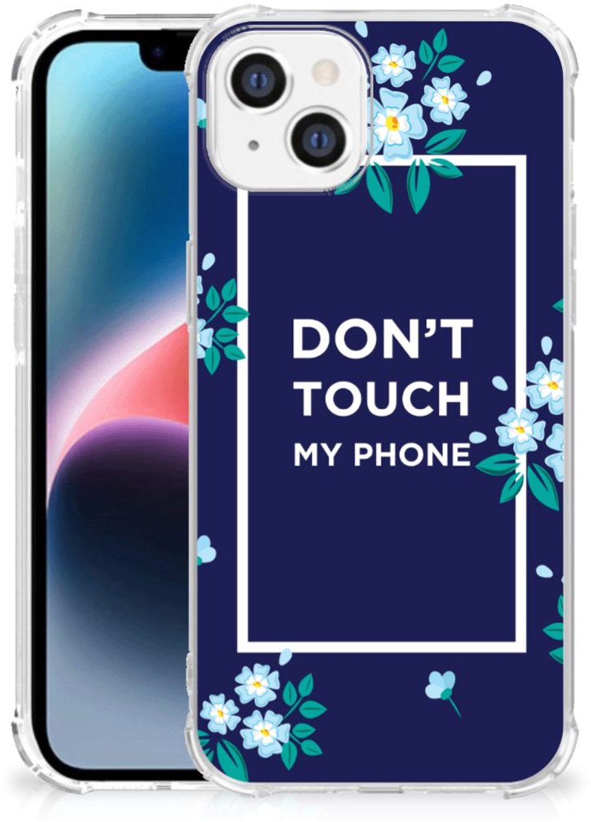 TPU Case Anti-Shock voor Apple iPhone 14 Plus Anti Shock Case Flowers Blue DTMP