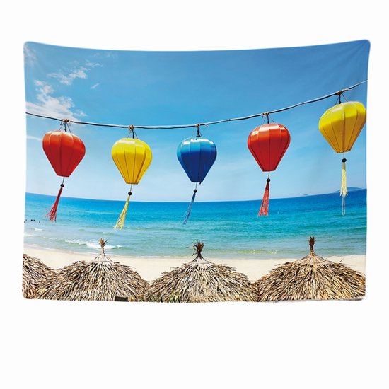 Ulticool - Lantaarn Slingers Lampion Strand Zee Vietnam - Wandkleed - 200x150 cm - Groot wandtapijt - Poster