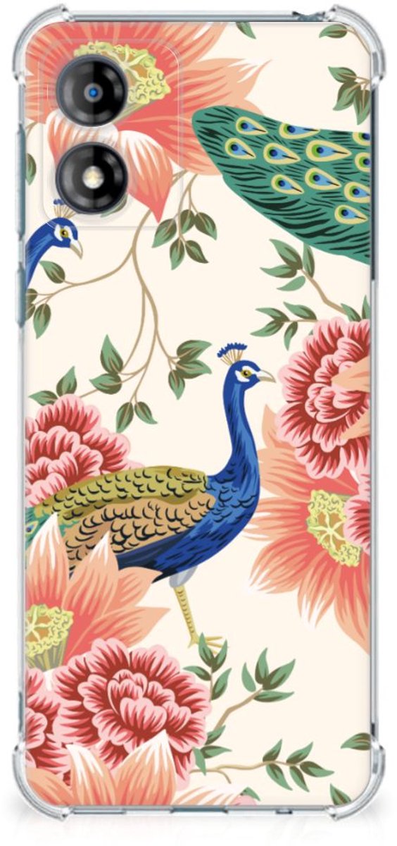 Case Anti-shock voor Motorola Moto E13 Pink Peacock