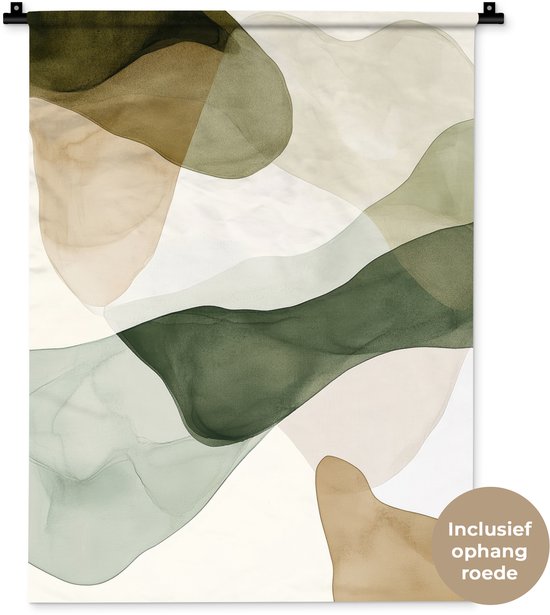 Tapisserie murale 60x80 cm - Toile murale Japandi - Abstrait - Vert - Tapisserie murale - Tapisseries