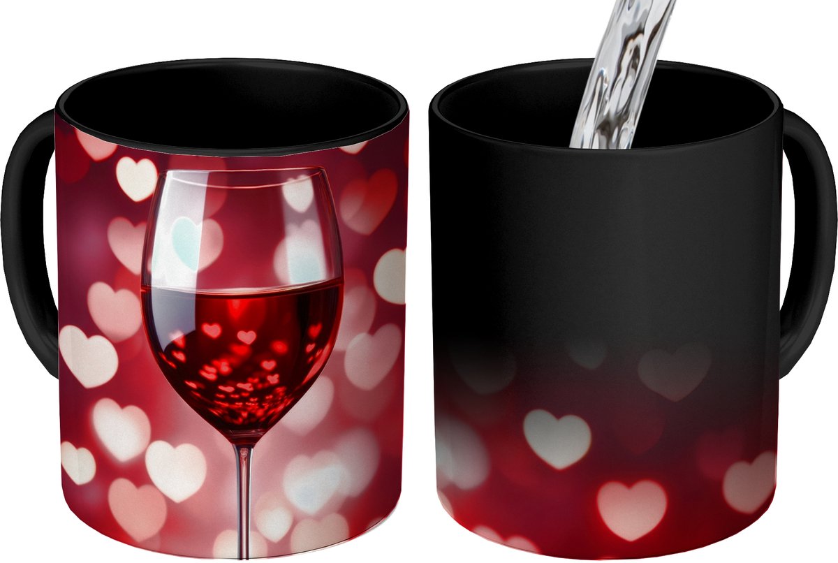 Magische Mok - Foto op Warmte Mokken - Koffiemok - Rood - Wijn - Hartjes - Magic Mok - Beker - 350 ML - Theemok