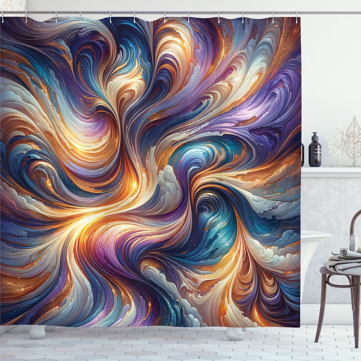 New Bed Kleurrijk Fantasie kunst groovy wolken Douchegordijn Badkamer Decor Set met Haakjes, 120 cm B 200 cm L