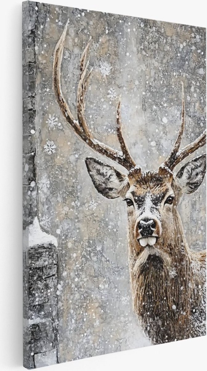 Saammp Canvas Schilderij - Hert in de sneeuw - Dieren - Abstract - 30x40 - Foto op canvas - Wanddecoratie - Muurdecoratie Woonkamer - Slaapkamer decoratie - Canvas Print Multicolor