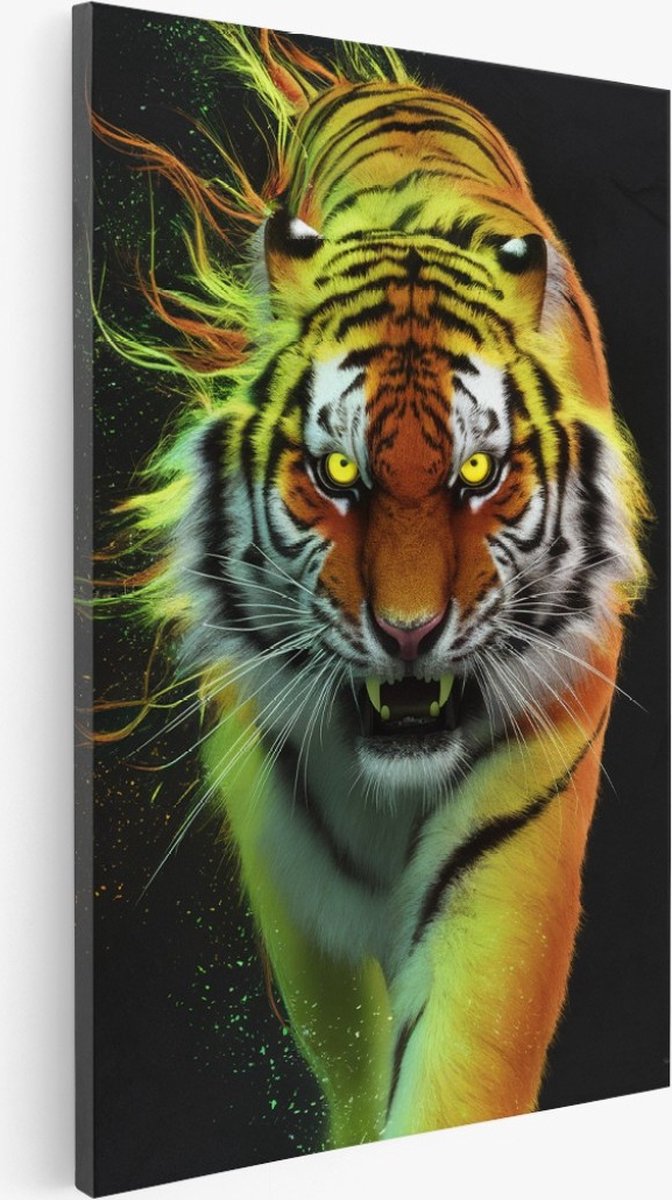 Saammp Canvas Schilderij - Abstracte Tijger - Natuur - Dieren - 30x40 - Foto op canvas - Wanddecoratie - Muurdecoratie Woonkamer - Slaapkamer decoratie - Canvas Print Multicolor