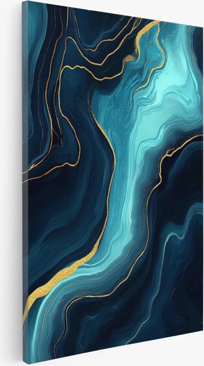 Saammp Canvas Schilderij - Marmer - Vloeibaar - Turqoise - Abstract kunstwerk - 30x40 - Foto op canvas - Wanddecoratie - Muurdecoratie Woonkamer - Slaapkamer decoratie - Canvas Print Multicolor