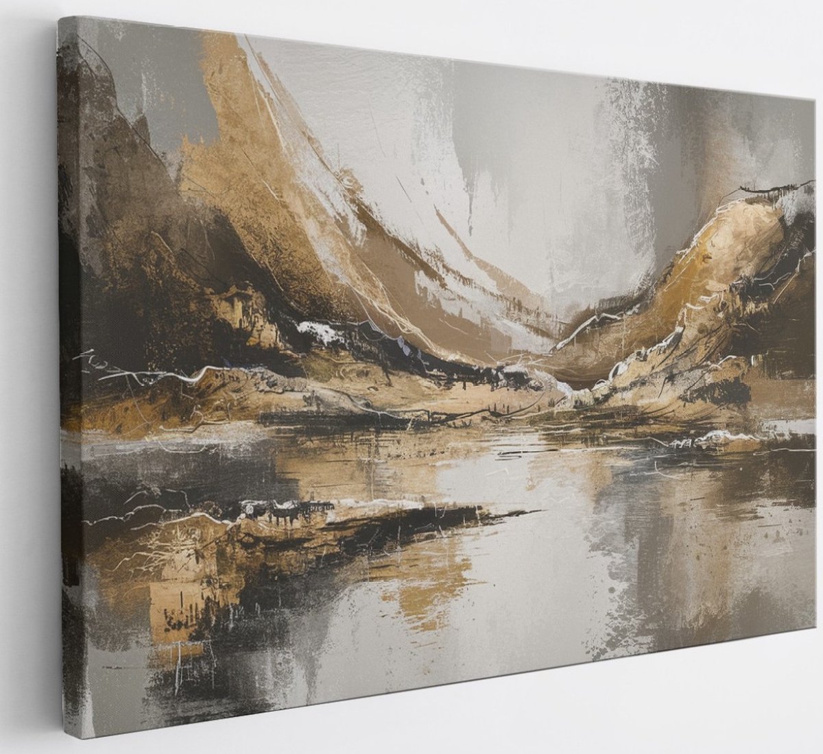 Saammp Canvas Schilderij - goud grijs - minimalistisch - Abstract - 120x80 - Foto op canvas - Wanddecoratie - Muurdecoratie Woonkamer - Slaapkamer decoratie - Canvas Print Multicolor
