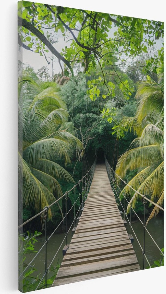 Saammp Canvas Schilderij - Touwbrug - Landschap - Natuur - 50x70 - Foto op canvas - Wanddecoratie - Muurdecoratie Woonkamer - Slaapkamer decoratie - Canvas Print Multicolor