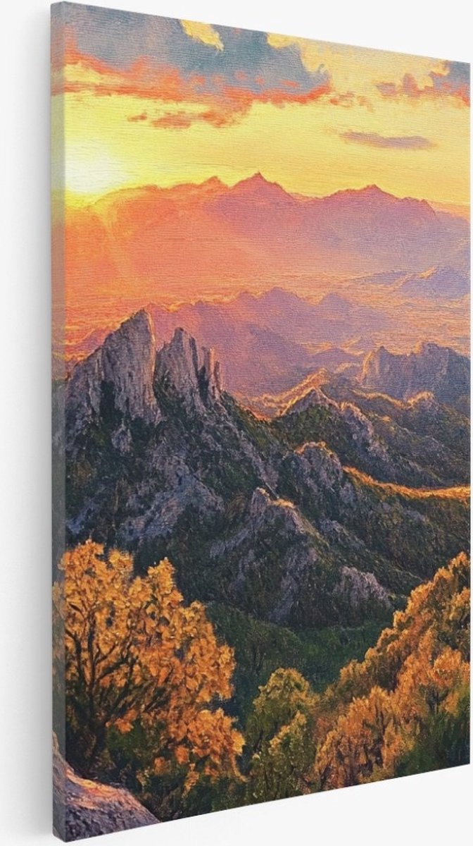 Saammp Canvas Schilderij - Natuur - Jacht tussen de bergen - landschap - 60x90 - Foto op canvas - Wanddecoratie - Muurdecoratie Woonkamer - Slaapkamer decoratie - Canvas Print Multicolor
