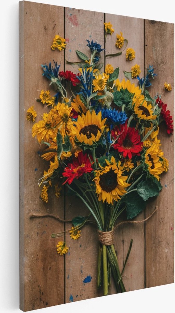 Saammp Canvas Schilderij - Natuur - Boeket bloemen - 75x100 - Foto op canvas - Wanddecoratie - Muurdecoratie Woonkamer - Kantoor Decoratie Multicolor